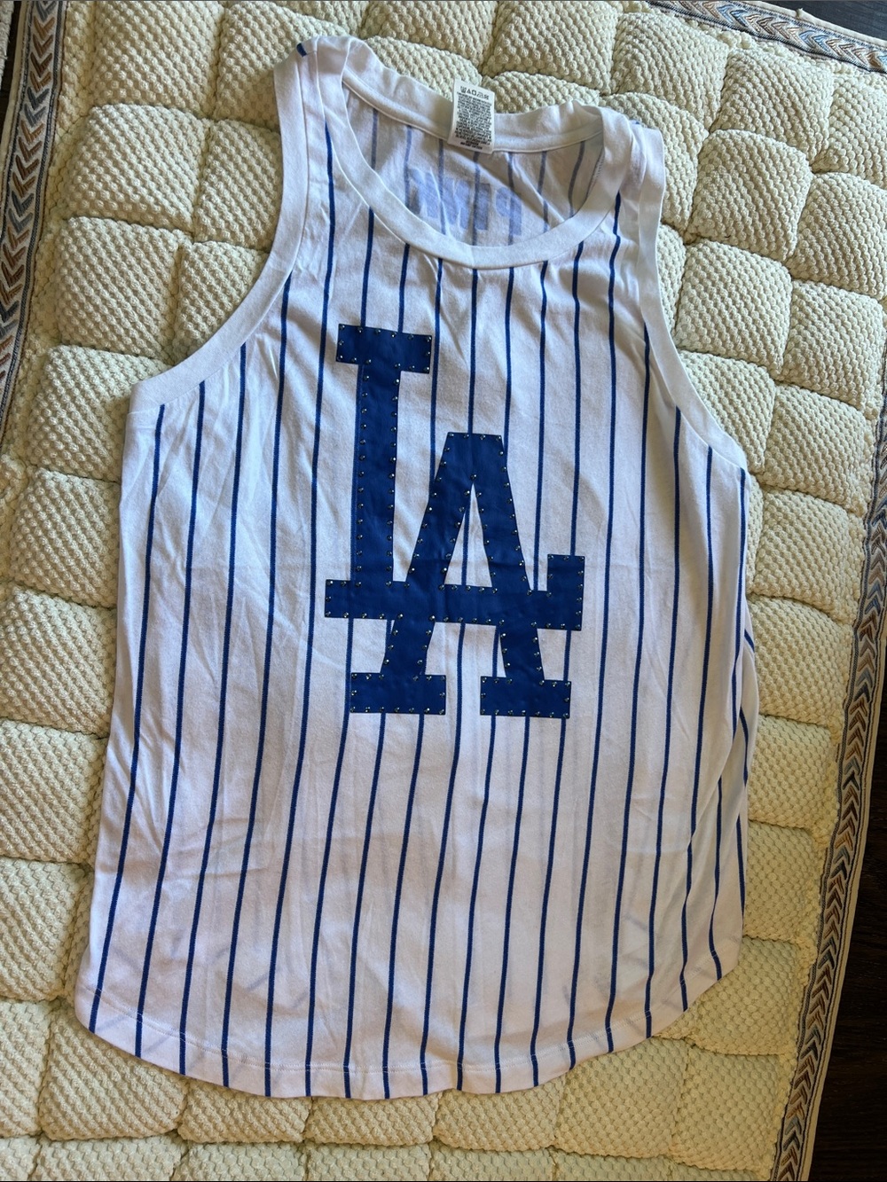 LA Pinstripe Tank Top - White & Royal Blue